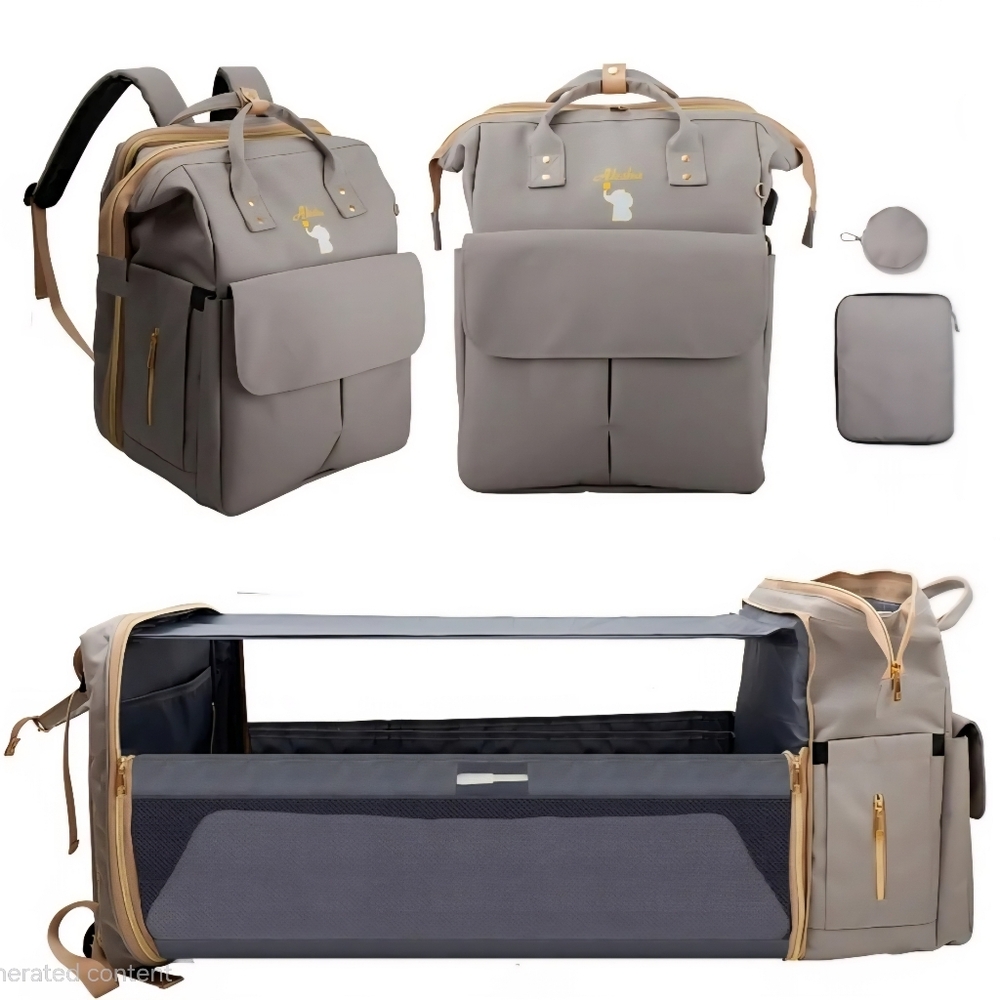 Grey Multifunctional Baby Diaper Backpack Bag